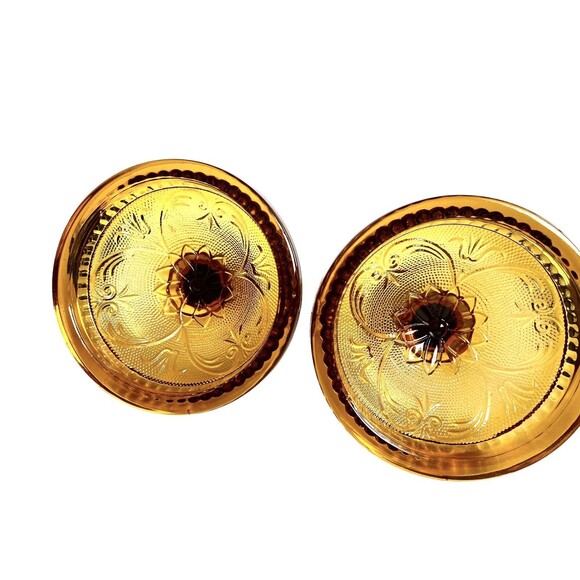 Vtg CandleSticks Tiara Amber Indiana Glass Sandwich1940 8.5"candle holder set 2 - Picture 13 of 16